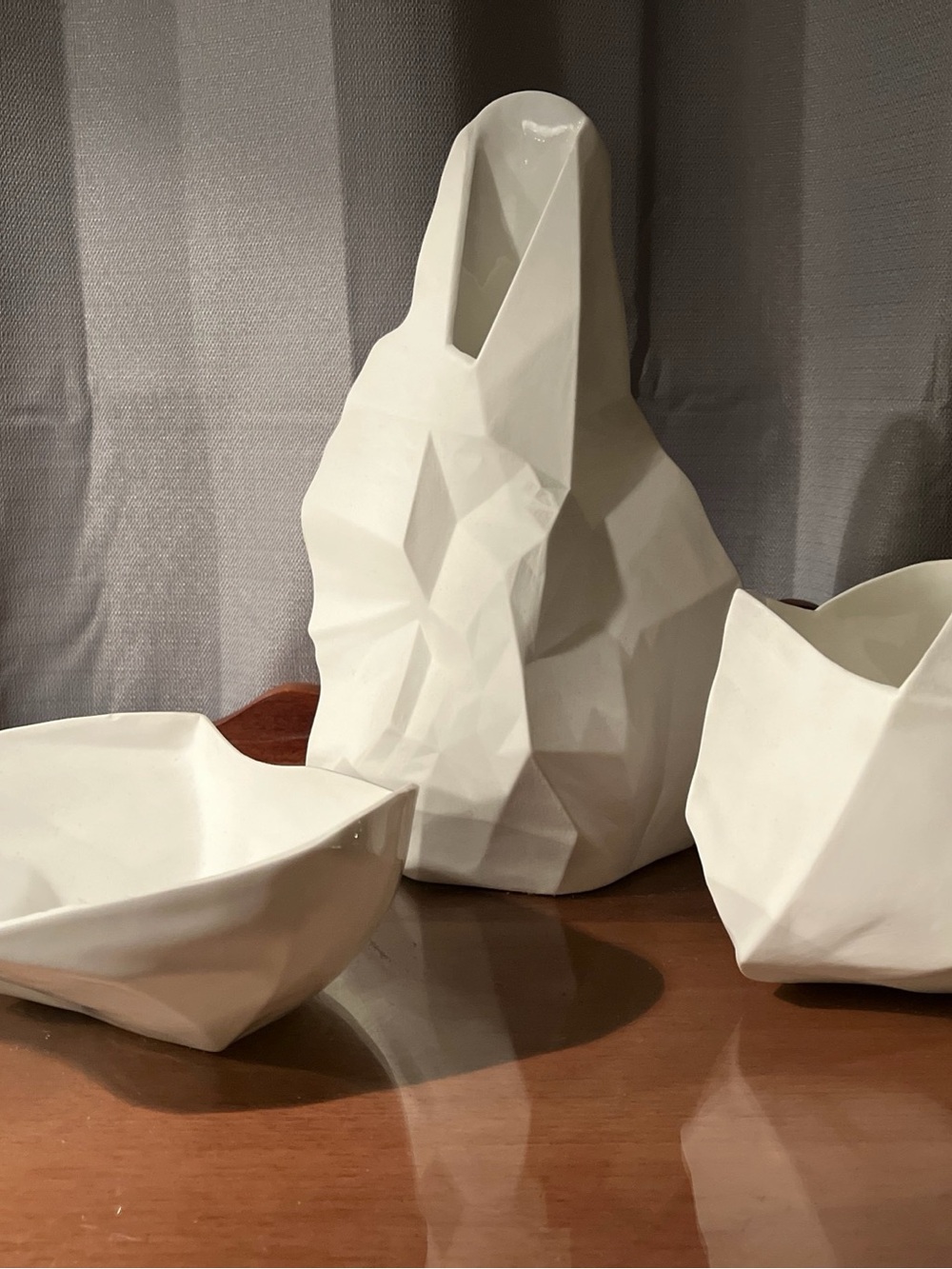 Tiffany & Co. White Sculptural Ceramic Vases and Bowl